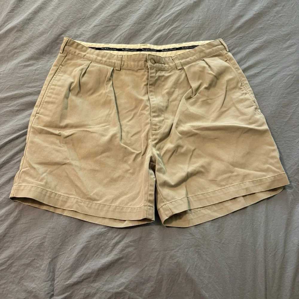Polo Ralph Lauren 100% Cotton Pleated Chino Shorts Khaki Men's Size 38 - Picture 1 of 6